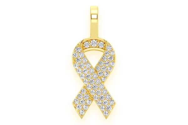 Awareness Ribbon Diamond Pendant 14k Solid Gold 0.25ctw