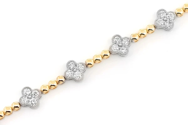 Beaded Milgrain Clover Bracelet 1.50ctw 14k Solid Gold