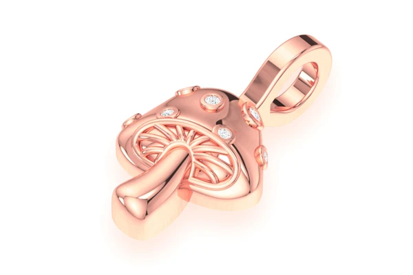 Mushroom Diamond Pendant 14k Solid Gold 0.02ctw