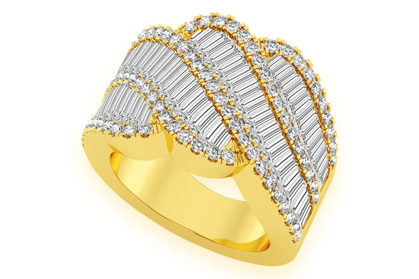 Wave Baguette Diamond Ring 14k Solid Gold 4.25ctw