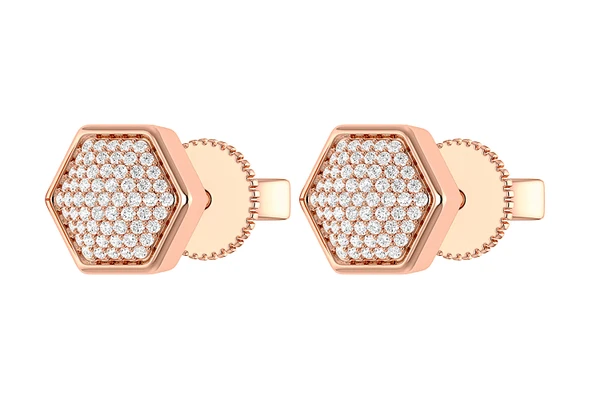 Hexagon Cluster Diamond Stud Earrings 14k Solid Gold 0.20ctw 