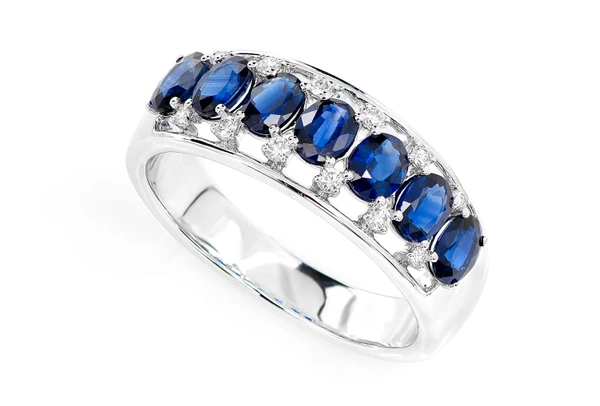 Sapphire & Diamond Open Band Ring 14k Solid Gold 1.50ctw