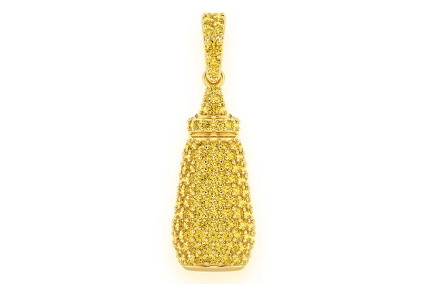 Mustard Bottle Yellow Sapphire Pendant 14k Solid Gold 0.90ctw