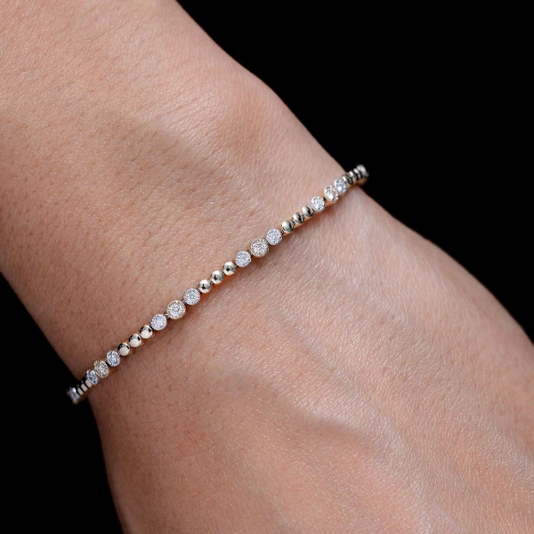 Beaded Milgrain Trio Diamond Bracelet 14k Solid Gold 0.60ctw