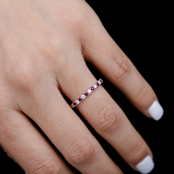 Ruby And Diamond Alternating Band Ring 14k Solid Gold 0.38ctw 