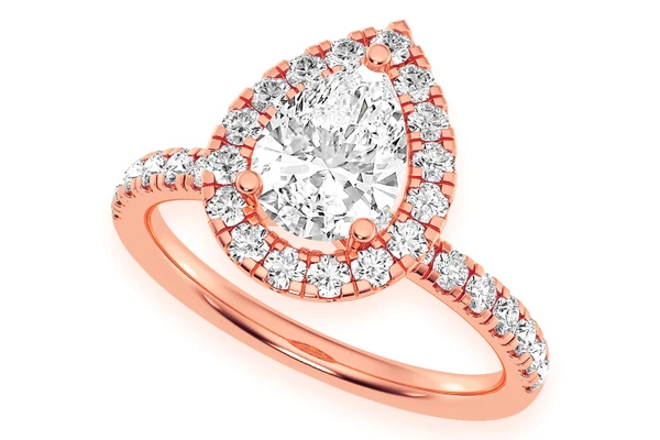 Thav - 1.00ct Pear Solitaire - Scallop Halo One Row - Diamond Engagement Ring - All Natural