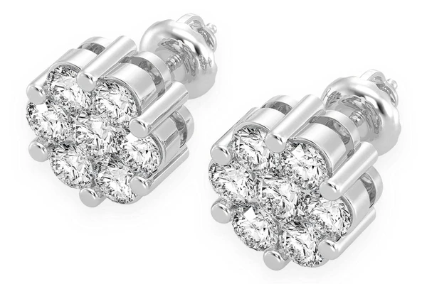 4.00ctw Flower Stud Diamond Earrings 14k Solid Gold