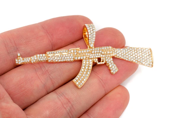 Ak47 Diamond Pendant 14k Solid Gold 3.25ctw