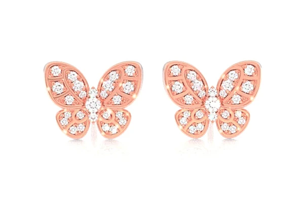 Intricate Butterfly Stud Diamond Earrings 14k Solid Gold 0.35ctw