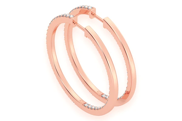 Medium Inside-Out Hoop Diamond Earrings 14k Solid Gold 2.75ctw