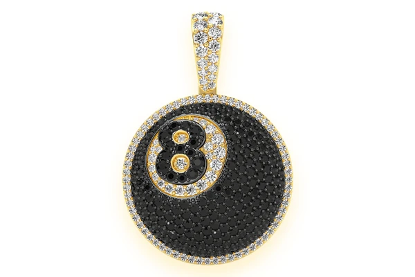 8-Ball Black & White Diamond Pendant 14k Solid Gold 2.50ctw