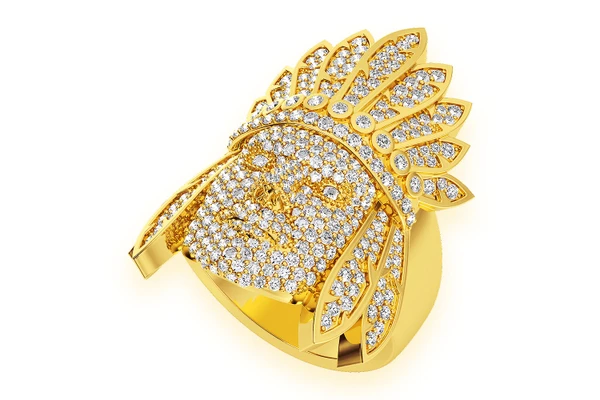 Native American Chief Diamond Ring 14k Solid Gold 1.70ctw