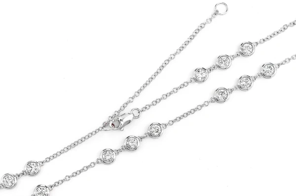 Trio Bezel Set Diamond Necklace Connected 14k Solid Gold 3.65ctw