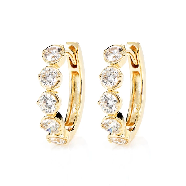 Diamond Huggie Bezel Hoop Earrings 14k Solid Gold 1.10ctw