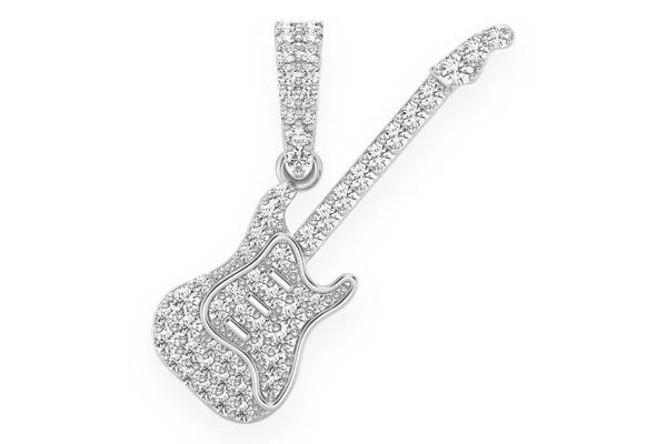 Electric Guitar Diamond Pendant 14k Solid Gold 0.33ctw