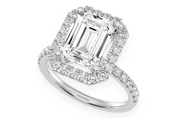 Thav - 3.00ct Emerald Solitaire - Scallop Halo One Row - Diamond Engagement Ring - All Natural Vs Diamonds