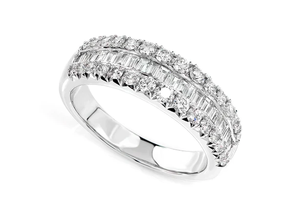 One Row Graduated Border Baguette & Round Diamond Band Ring 14k Solid Gold 1.00ctw