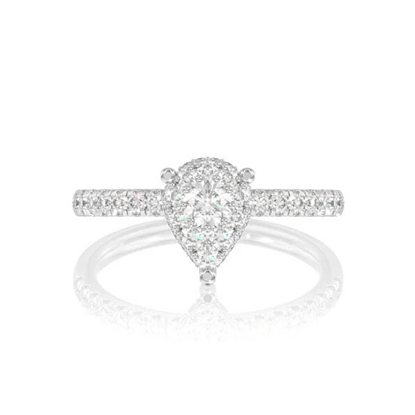 0.50ctw Pear Cluster Diamond Engagement Ring 14k Solid Gold - All Natural