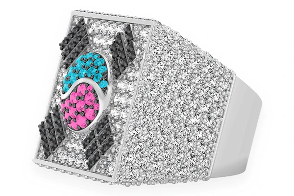 Korean Flag Signet Diamond Ring 14k Solid Gold 4.50ctw 