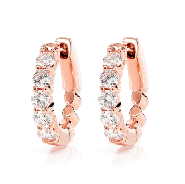 Shared Prong Diamond Hoop Earrings 14k Solid Gold 1.00ctw 