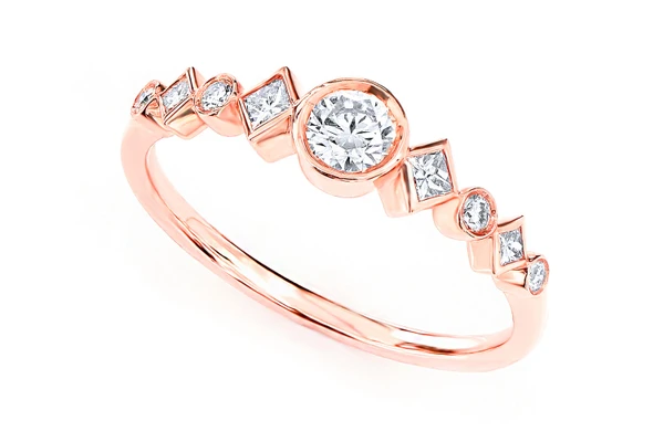 9 Stone Round & Princess Diamond Ring 14k Solid Gold 0.35ctw