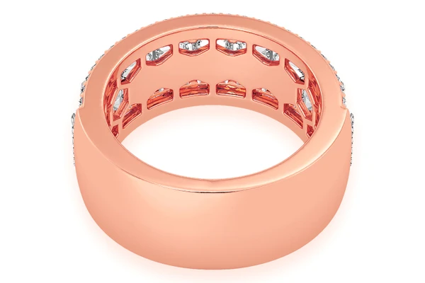 Baguette Round Bar Diamond Band 14k Solid Gold 2.25ctw