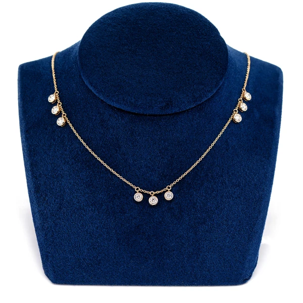 Triple Bezel Diamond Drop Station Necklace 14k Solid Gold 0.65ctw