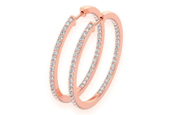 Medium Inside-Out Hoop Diamond Earrings 14k Solid Gold 2.75ctw