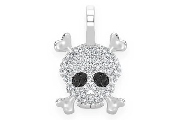 Skull Crossbones Diamond Pendant 14k Solid Gold 0.45ctw