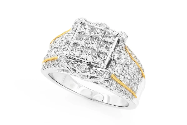 2.50ctw Invisible Princess Cut - Diamond Engagement Ring - All Natural