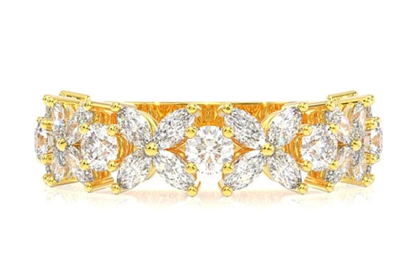 1.00ctw Marquise Diamond Round Flower Band Ring 14k Solid Gold