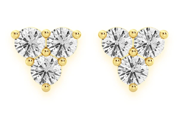 Three Stone Stud Diamond Earrings 14k Solid Gold 0.20ctw