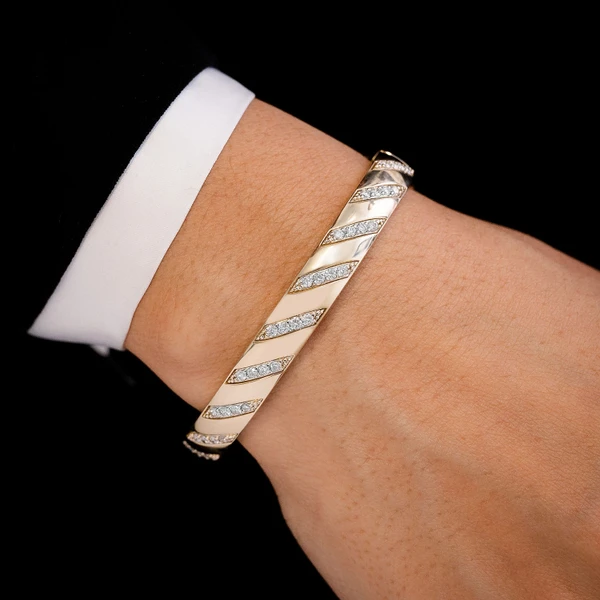 Striped Diamond Bangle 1.00ctw 14k Solid Gold