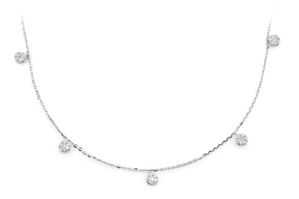 Dangling Diamond Disc Station Necklace 14k Solid Gold 0.20ctw 