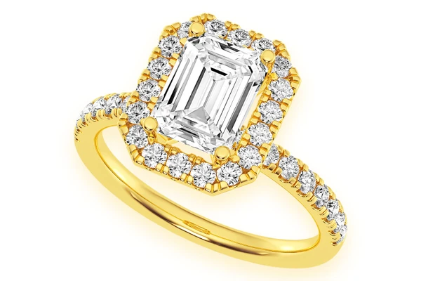 Thav - 1.00ct Emerald Solitaire - Scallop Halo One Row - Diamond Engagement Ring - All Natural Vs Diamonds