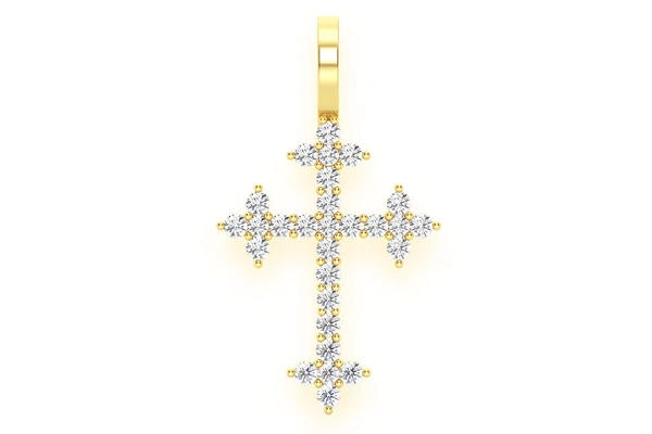 Three Point Cross Diamond Pendant 14k Solid Gold 0.45ctw