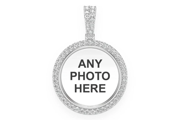 Round Picture Memory Diamond Pendant 14k Solid Gold 0.50ctw