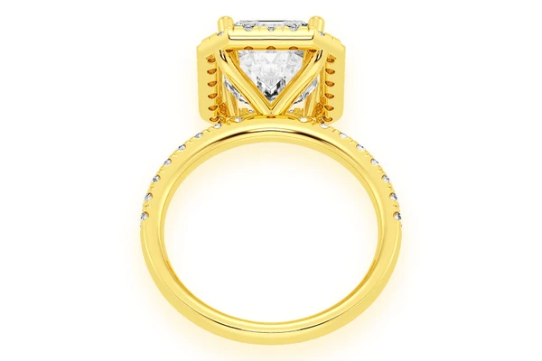 Thav - 3.00ct Emerald Solitaire - Scallop Halo One Row - Diamond Engagement Ring - All Natural Vs Diamonds