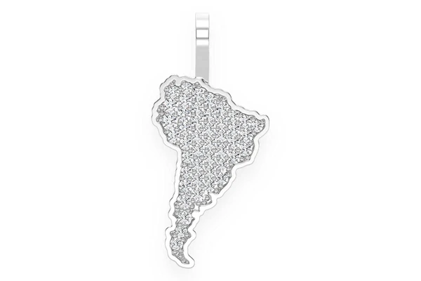 South America Continent Diamond Pendant 14k Solid Gold 0.25ctw