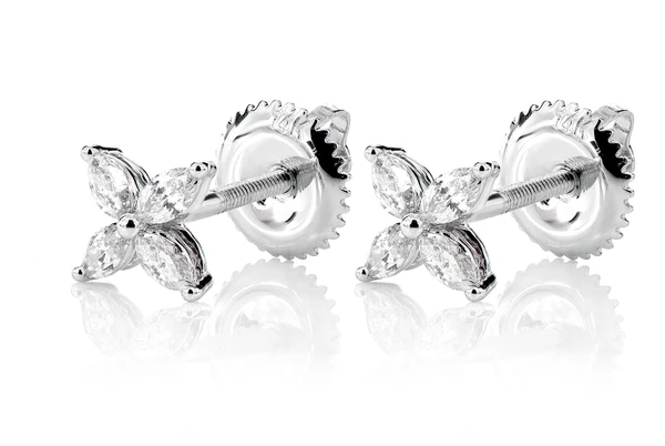Marquise Diamond Floral Stud Earrings 14k Solid Gold 0.25ctw