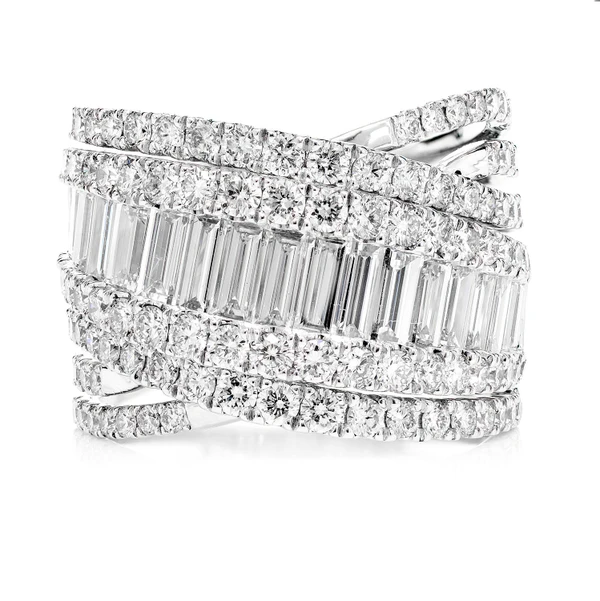 Baguette And Round Diamond Wrap Band Ring 14k Solid Gold 4.15ctw