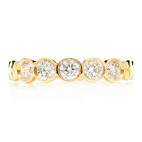 Five Stone Bezel Set Round Diamond Band Ring 14k Solid Gold 0.70ctw