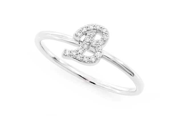 Cursive Letter B Diamond Ring 14k Solid Gold 0.05ctw