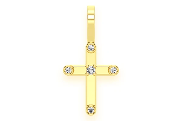 5 Diamond Cross Pendant 14k Solid Gold 0.05ctw