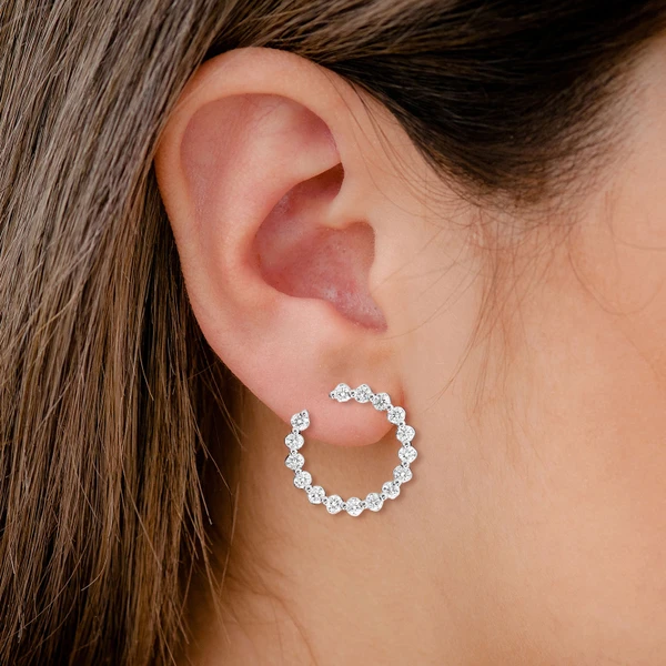 Single Prong Scallop Hoop Design Earrings 14k Solid Gold 1.25ctw