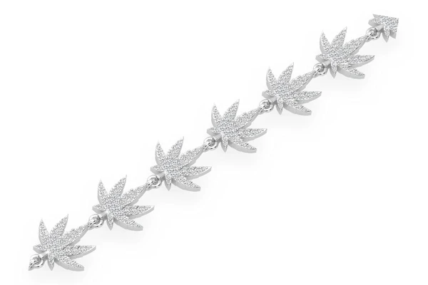 Cannabis Leaf Eternity Diamond Bracelet 14k Solid Gold 1.75ctw