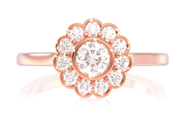 Scallop Bezel Flower Halo 14k Solid Gold 0.50ctw