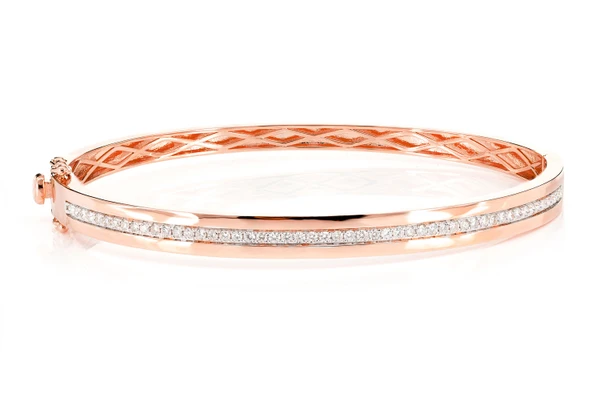 One Row Channel Setdiamond Bangle Bracelet 14k Solid Gold 0.90ctw