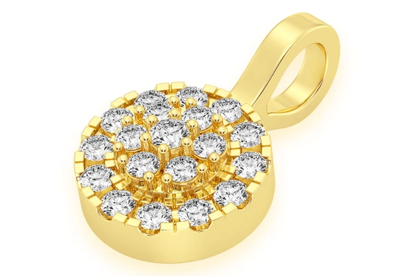 Round Two Tier Halo Diamond Pendant 14k Solid Gold 0.75ctw