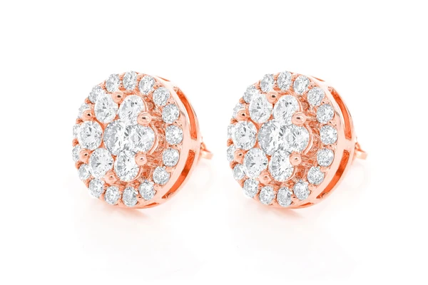 Halo Flower Stud Diamond Earrings 14k Solid Gold 4.00ctw